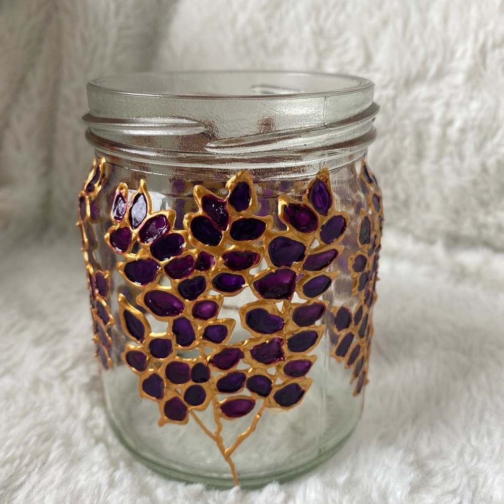 Blue Willow Boutique Hand-Painted Glass Jar